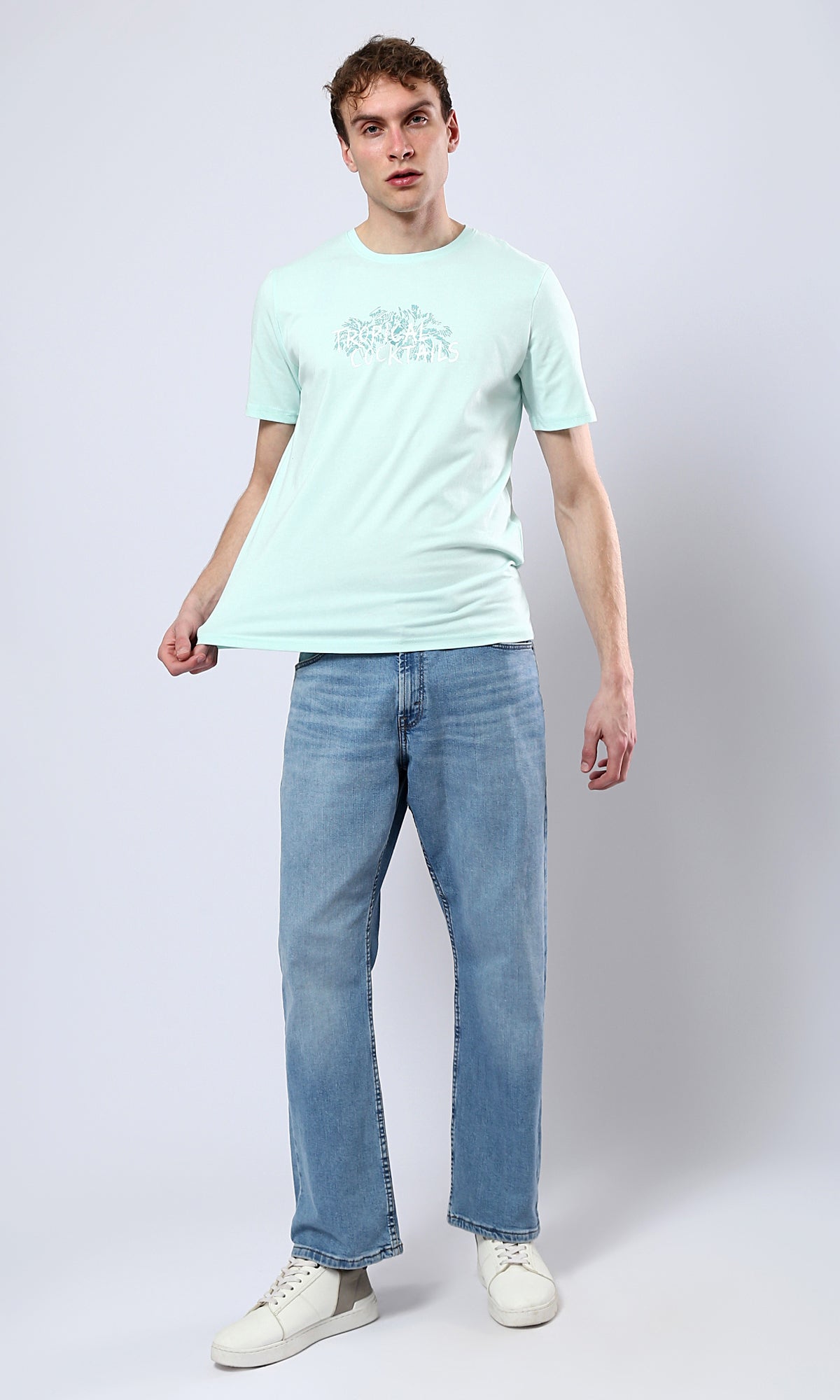 O179025 Pastel Mint Cotton Tee With Front & Back Print