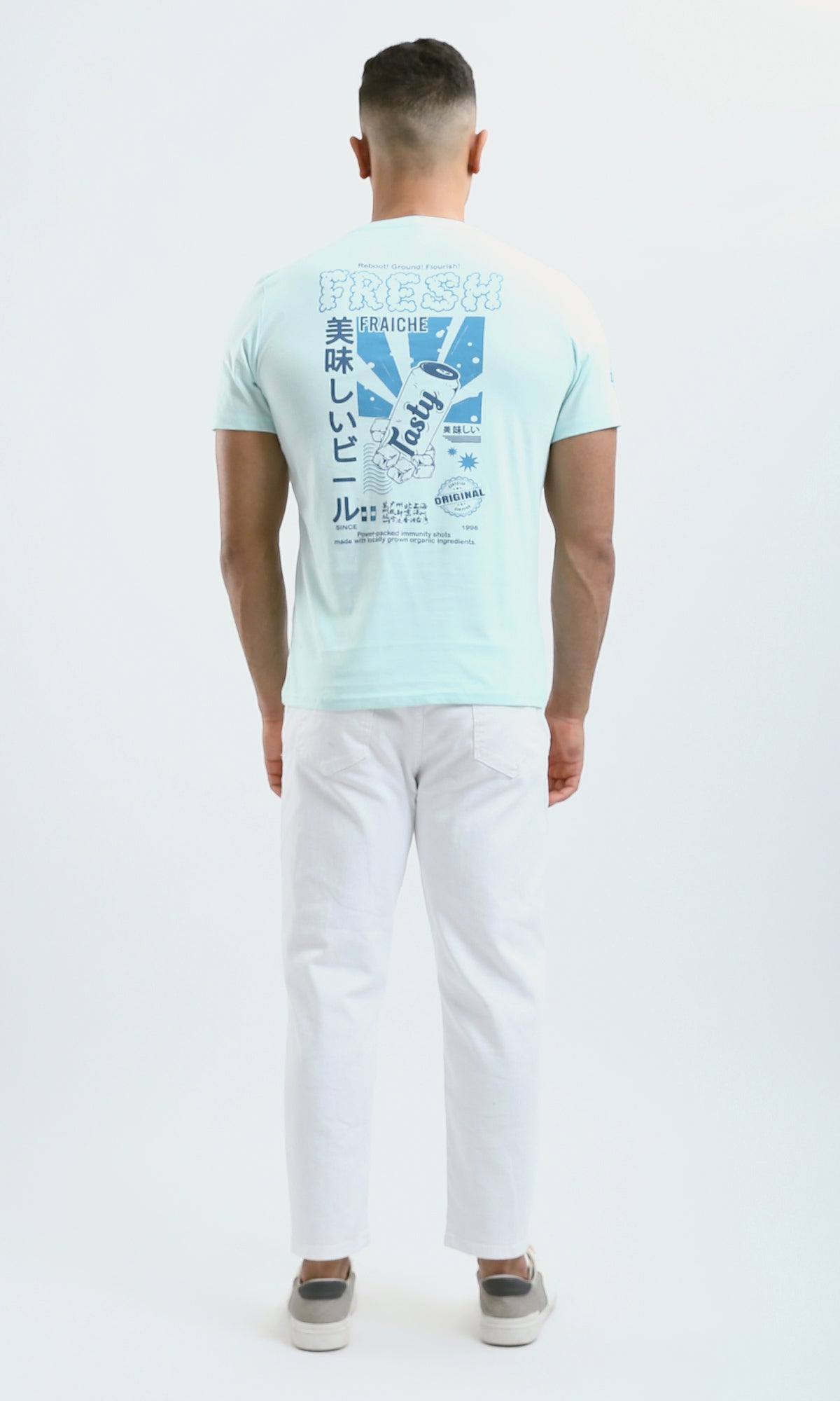 O179026 Slip On Cotton Tee With Front & Back Print - Pastel Mint