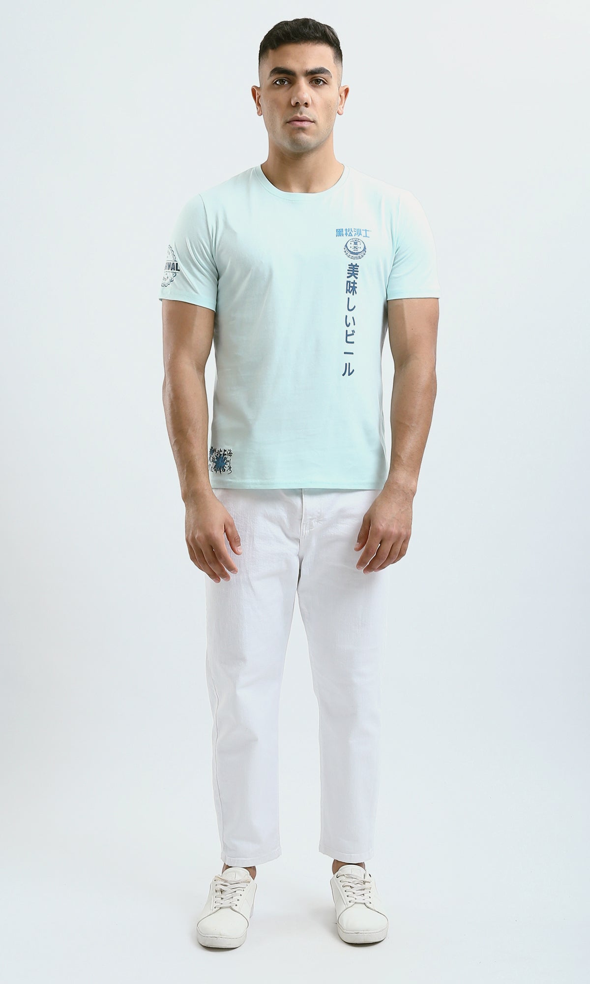 O179026 Slip On Cotton Tee With Front & Back Print - Pastel Mint