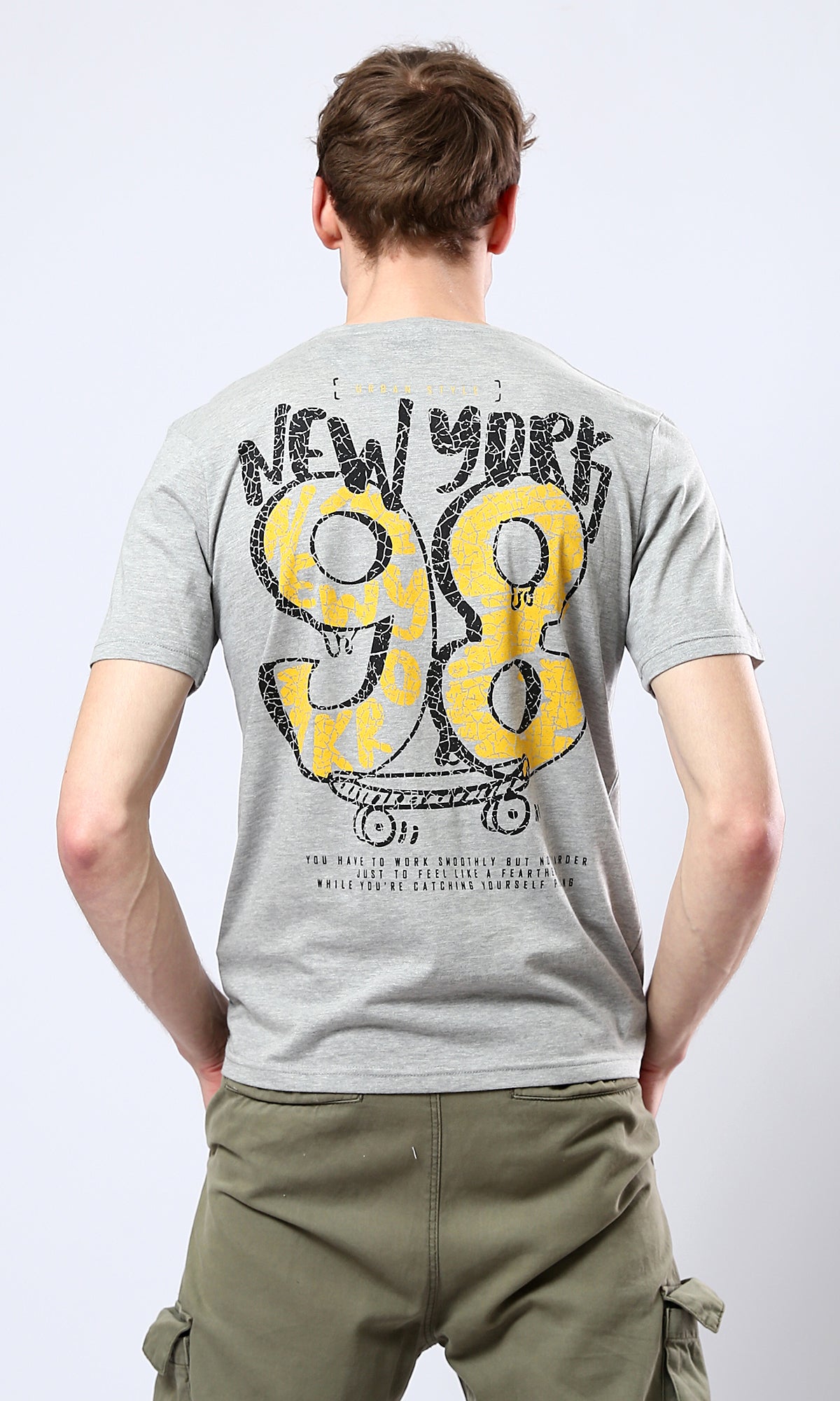 O179028 Heather Grey Short Sleeves Printed "New York" Tee