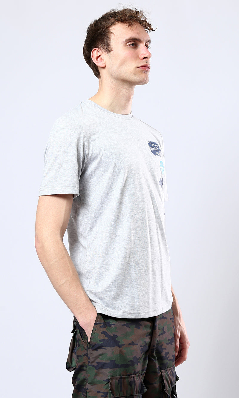 O179029 Regular Fit Light Grey Tee With Round Neck