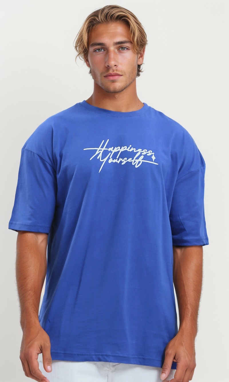 O179032 Printed Slip On Cotton Blue Tee