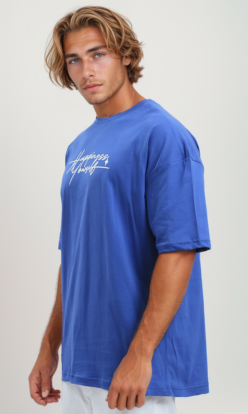 O179032 Printed Slip On Cotton Blue Tee