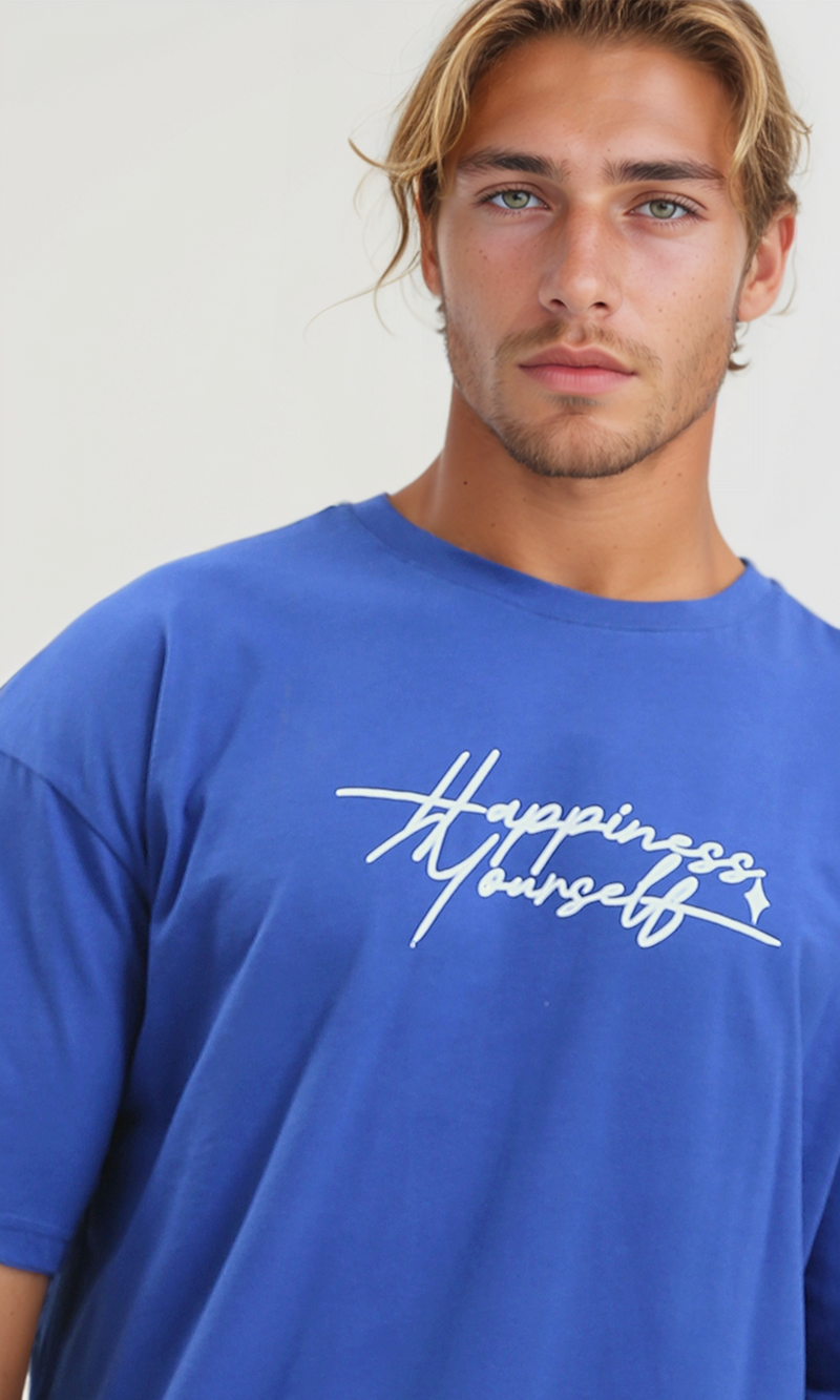 O179032 Printed Slip On Cotton Blue Tee