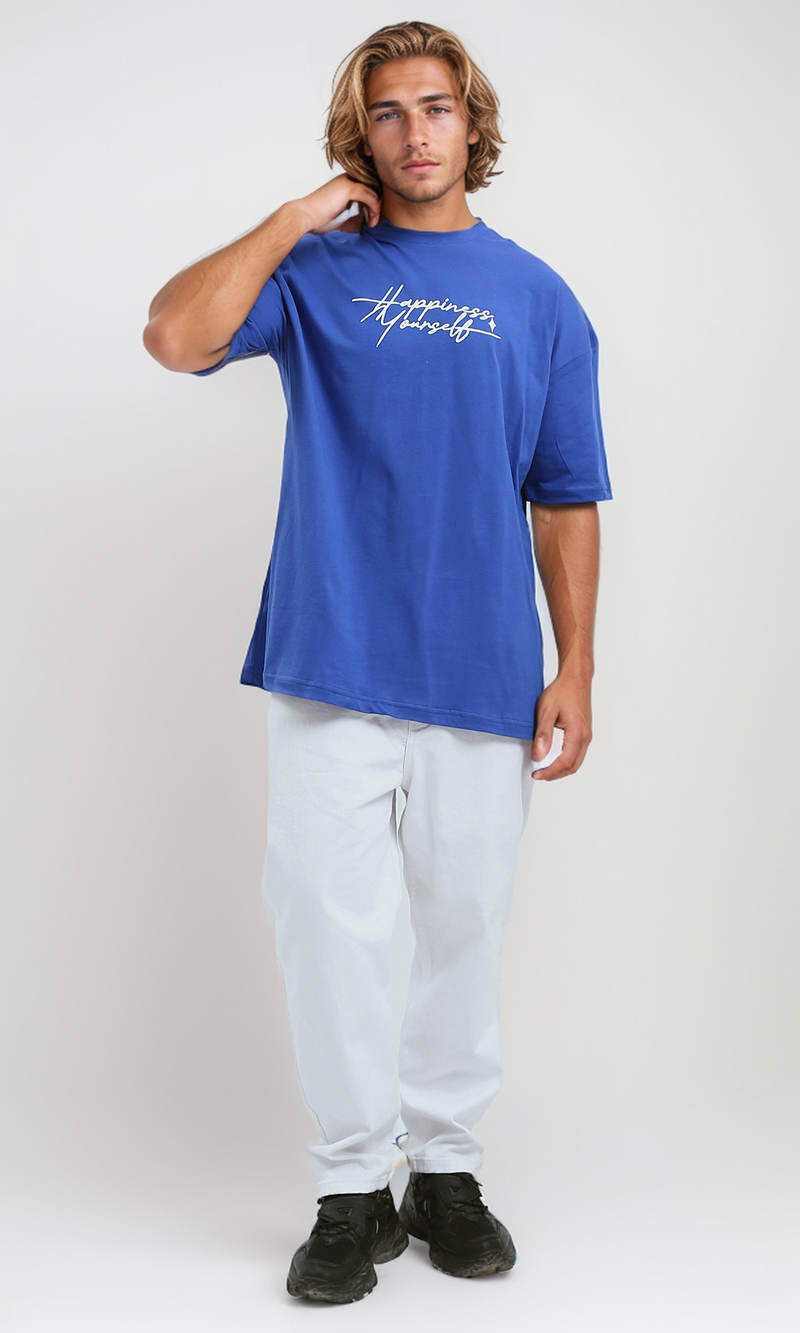 O179032 Printed Slip On Cotton Blue Tee