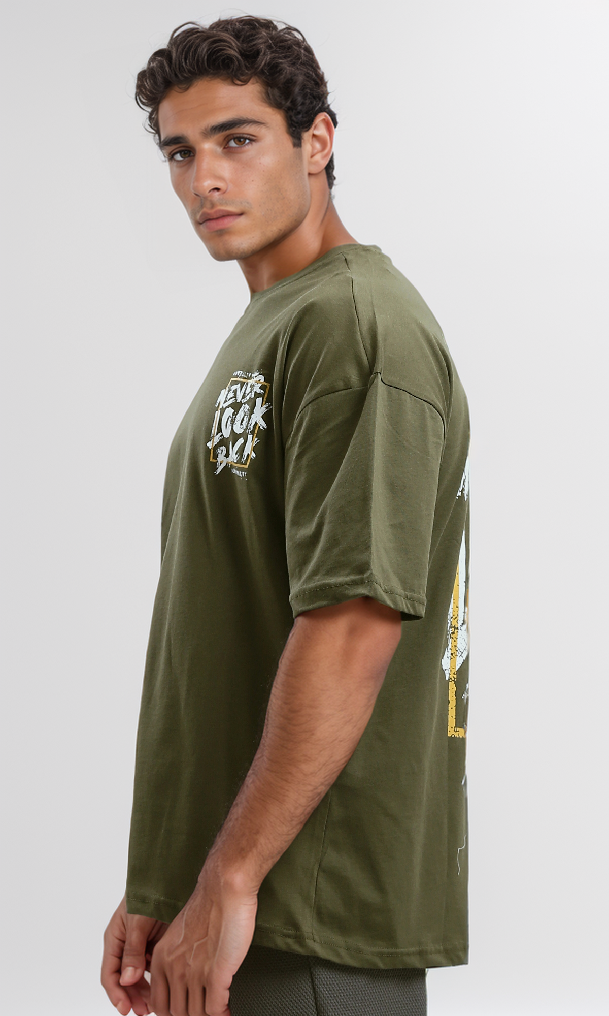 O179033 "Never Go Back" Printed Olive Cotton Tee