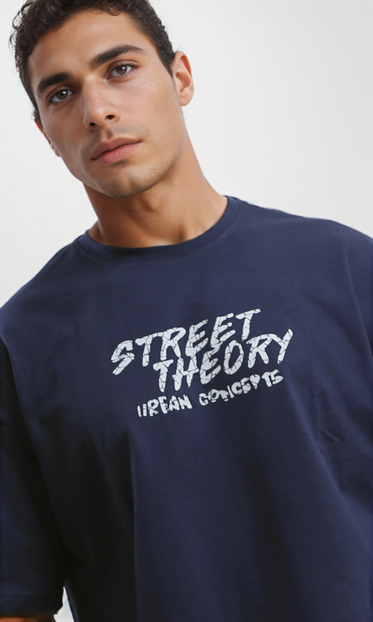 O179035 Front & Back Print Relaxed Fit Tee - Dark Navy Blue