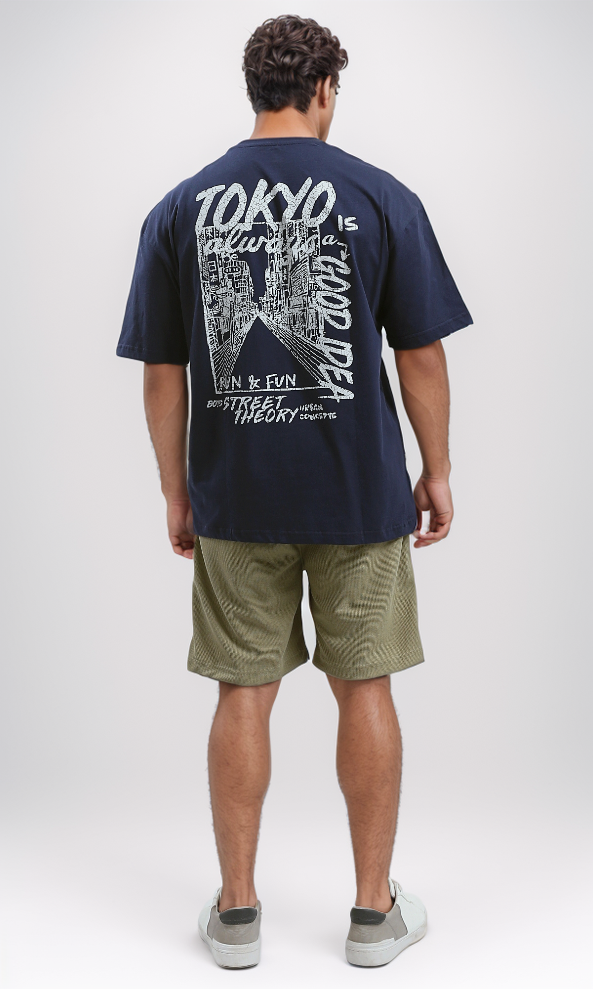 O179035 Front & Back Print Relaxed Fit Tee - Dark Navy Blue