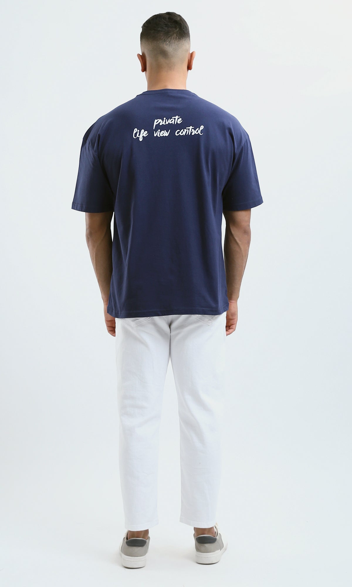 O179036 Trendy Navy Blue Slip On Printed Cotton Tee