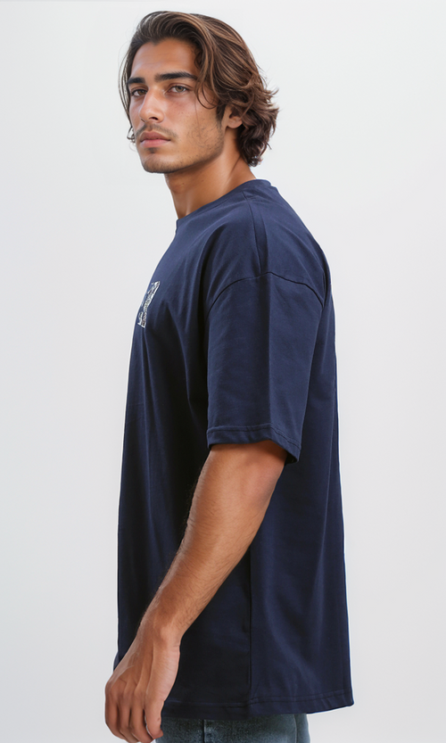 تي شيرت صيفي مطبوع "Stronger" سهل الارتداء - كحلي غامق