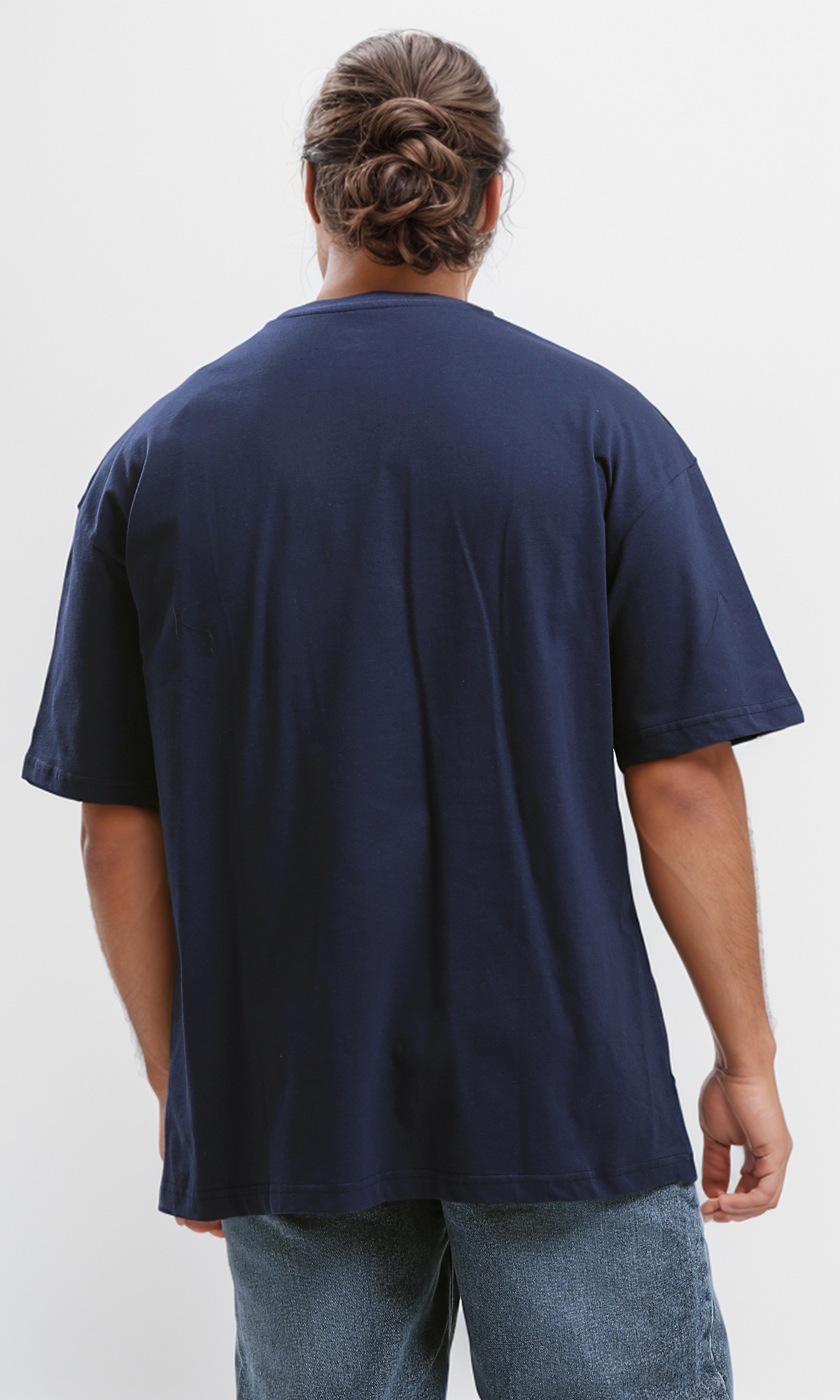 O179037 Printed "Stronger" Slip On Summer Tee - Dark Navy Blue