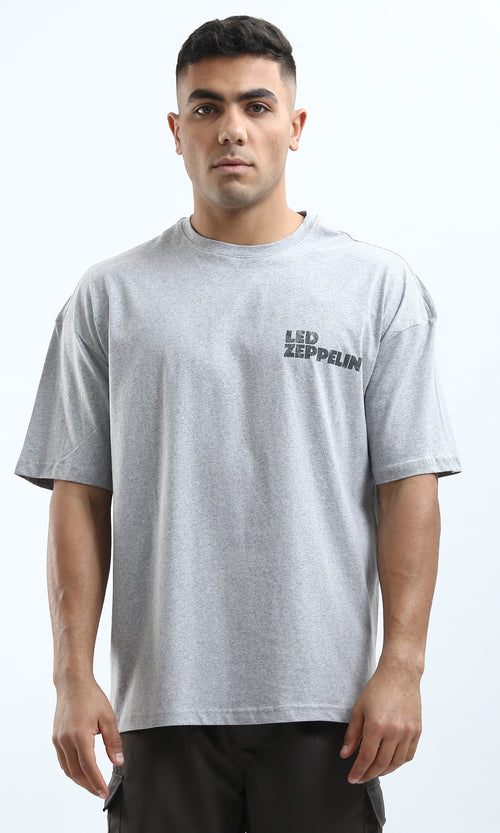 O179040 "Led Zeppelin" Printed Elbow Sleeves Heather Grey Tee
