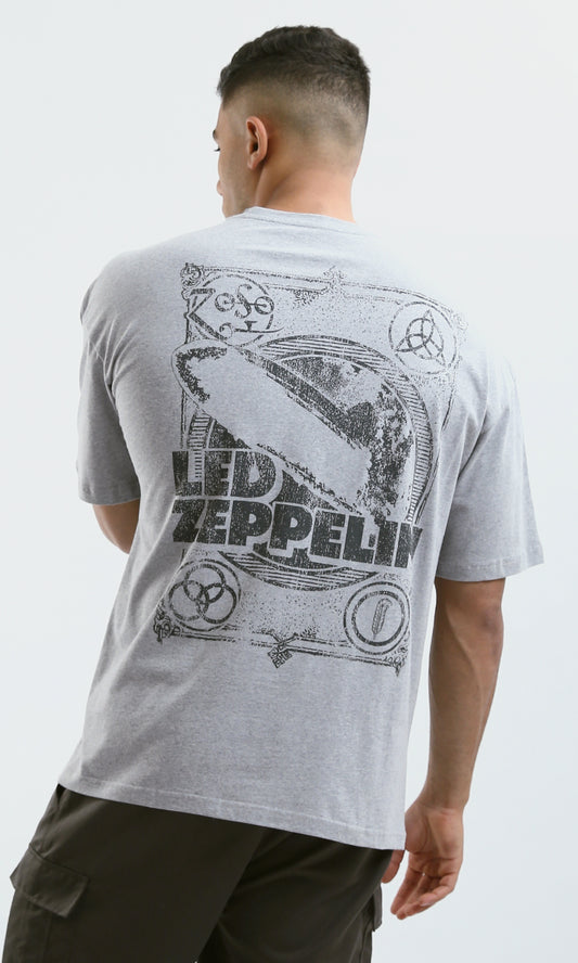 O179040 "Led Zeppelin" Printed Elbow Sleeves Heather Grey Tee