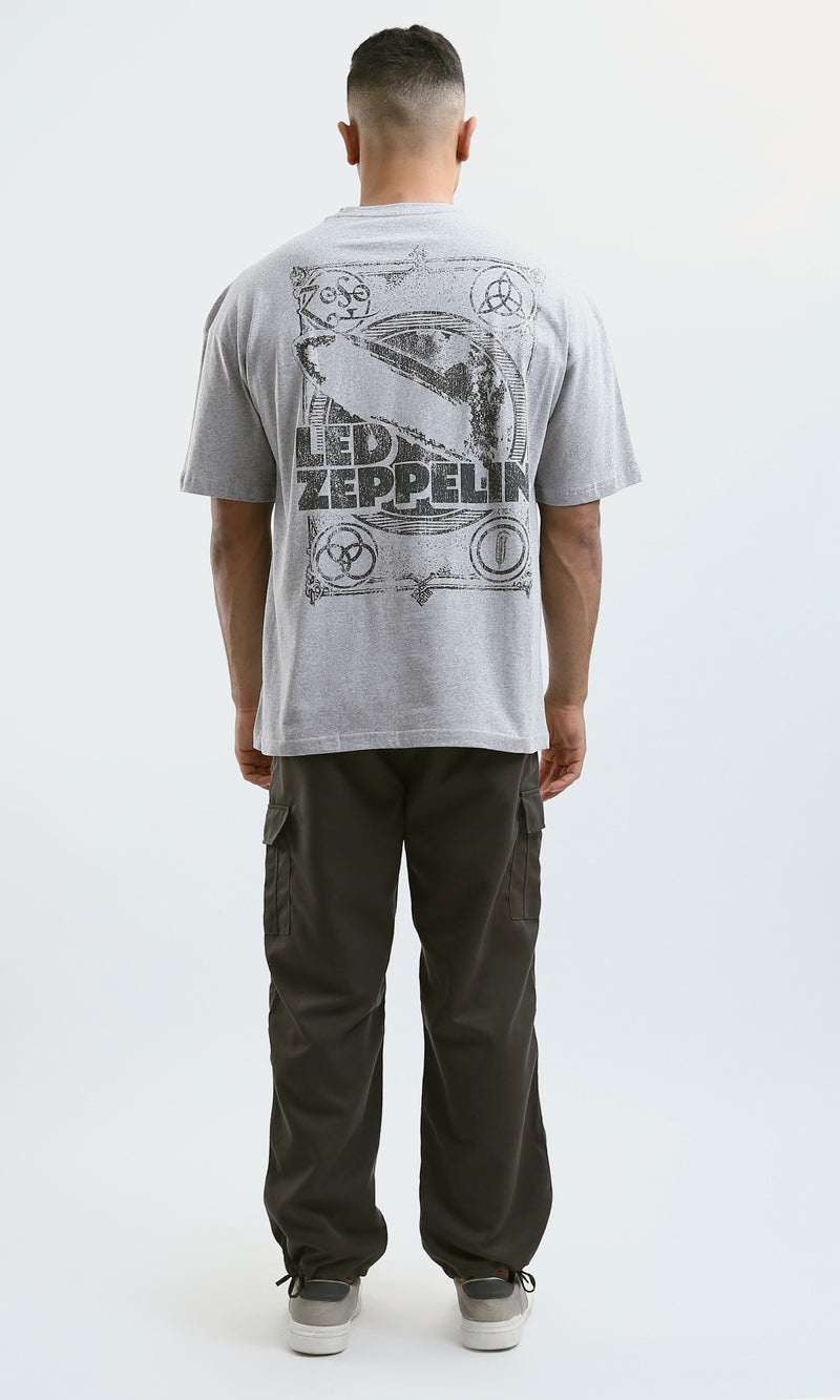 O179040 "Led Zeppelin" Printed Elbow Sleeves Heather Grey Tee