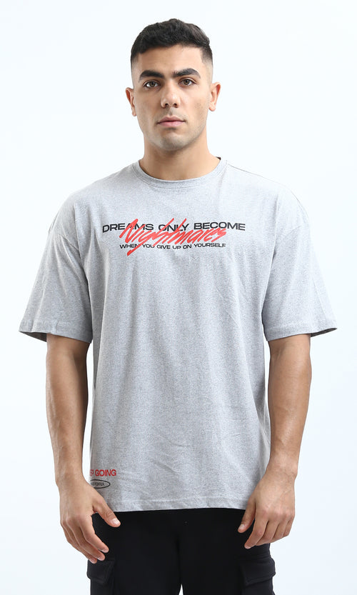 O179041 Heather Light Grey Cotton Tee With Front & Back Print