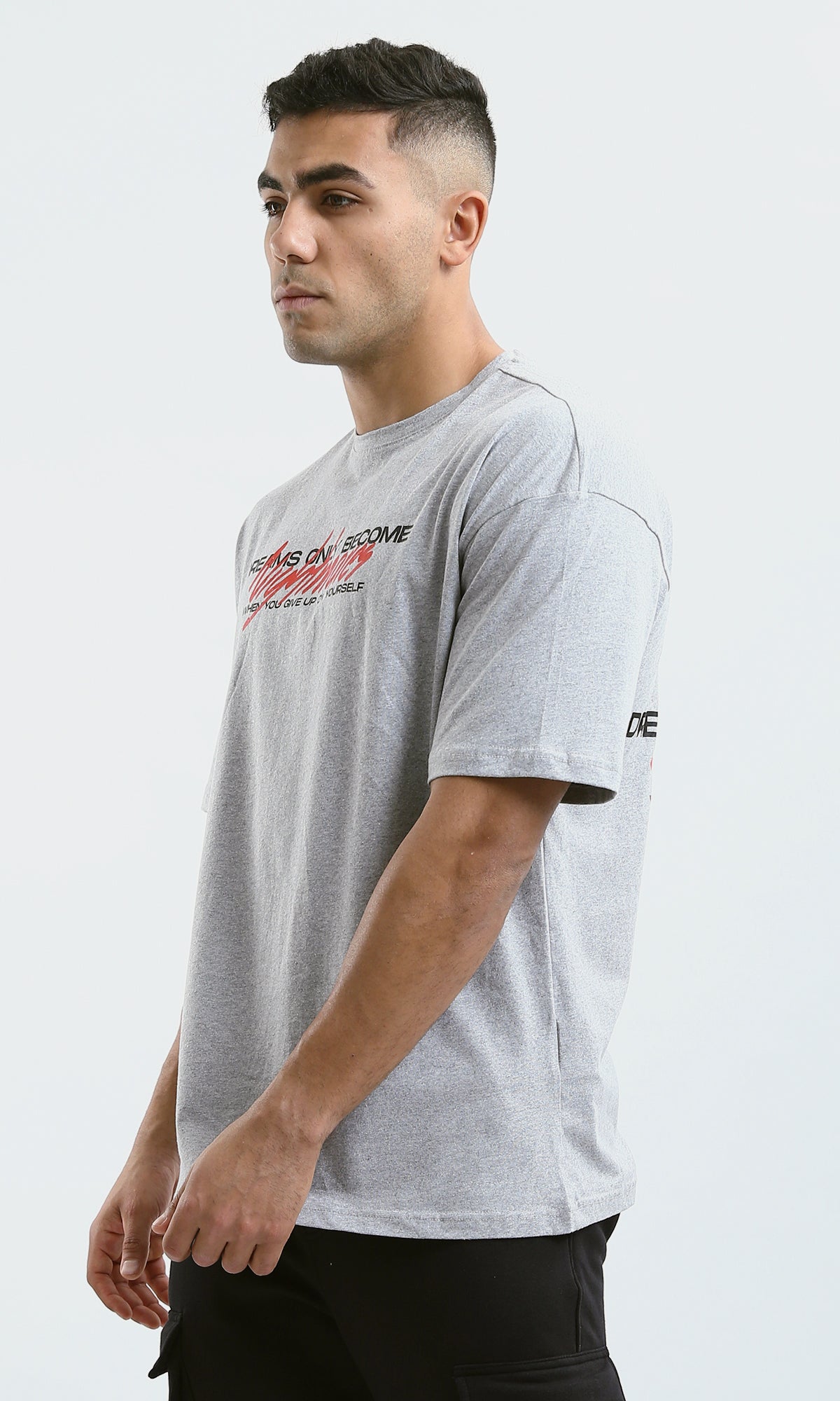 O179041 Heather Light Grey Cotton Tee With Front & Back Print