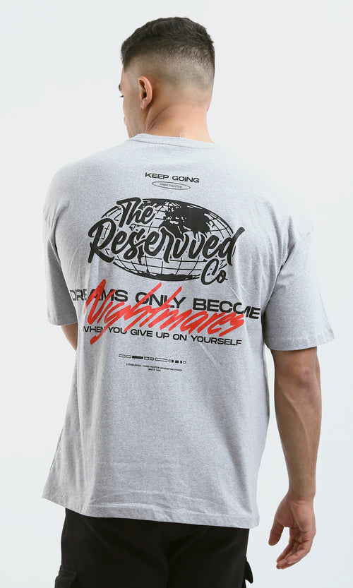 O179041 Heather Light Grey Cotton Tee With Front & Back Print