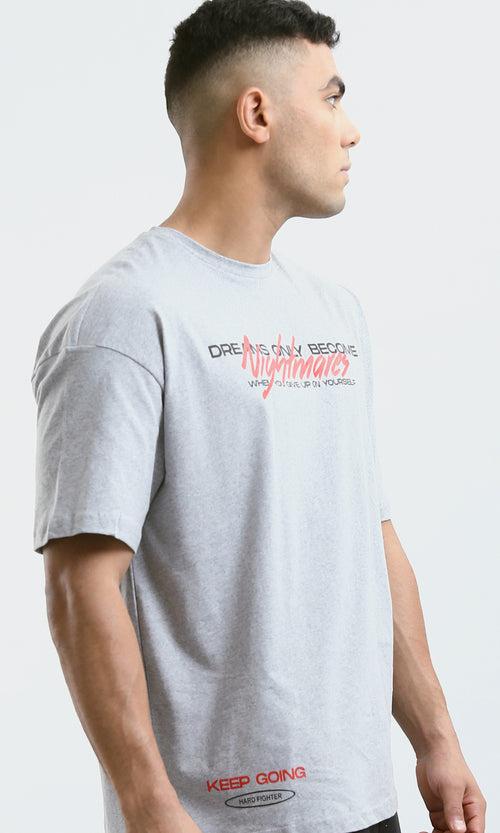 O179041 Heather Light Grey Cotton Tee With Front & Back Print