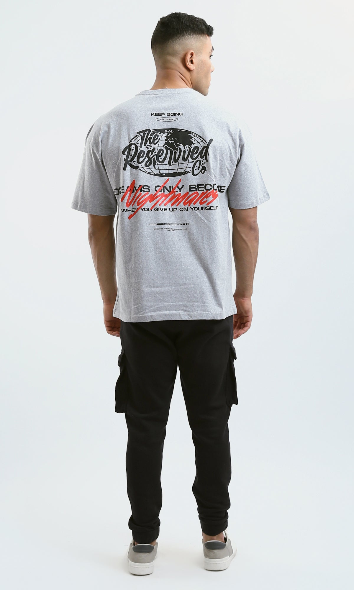 O179041 Heather Light Grey Cotton Tee With Front & Back Print