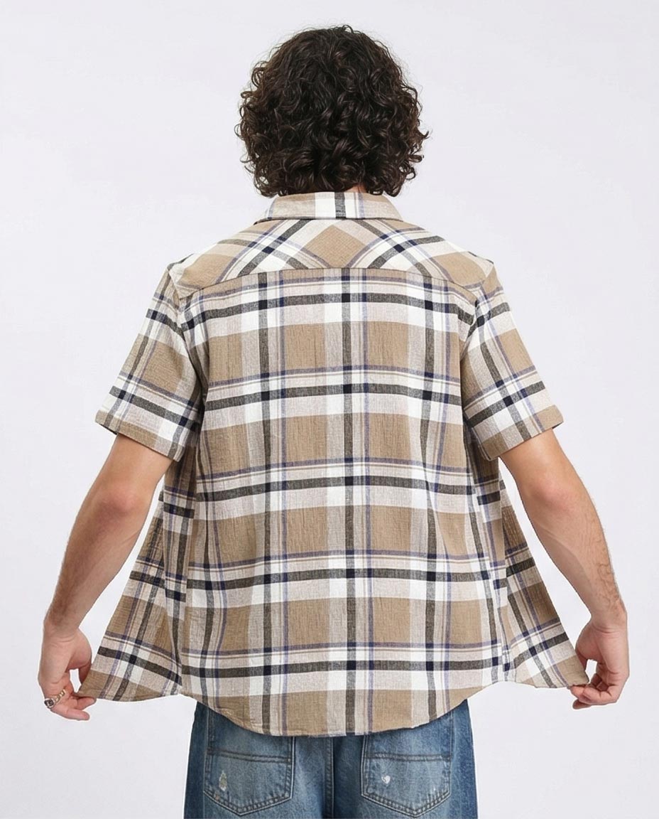 Ravin Men’s Relaxed Plaid Short-Sleeve Shirt – Sandstone & Blue Multi-Check - O179070