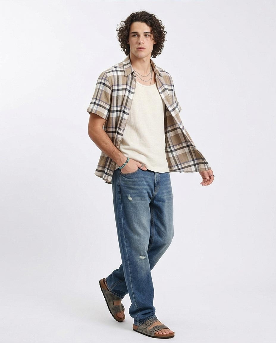 Ravin Men’s Relaxed Plaid Short-Sleeve Shirt – Sandstone & Blue Multi-Check - O179070
