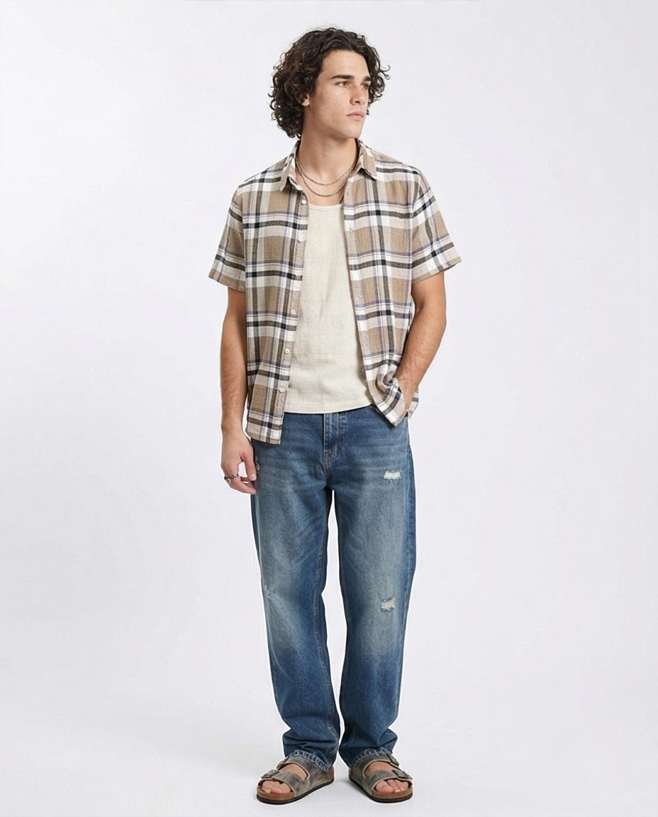 Ravin Men’s Relaxed Plaid Short-Sleeve Shirt – Sandstone & Blue Multi-Check - O179070
