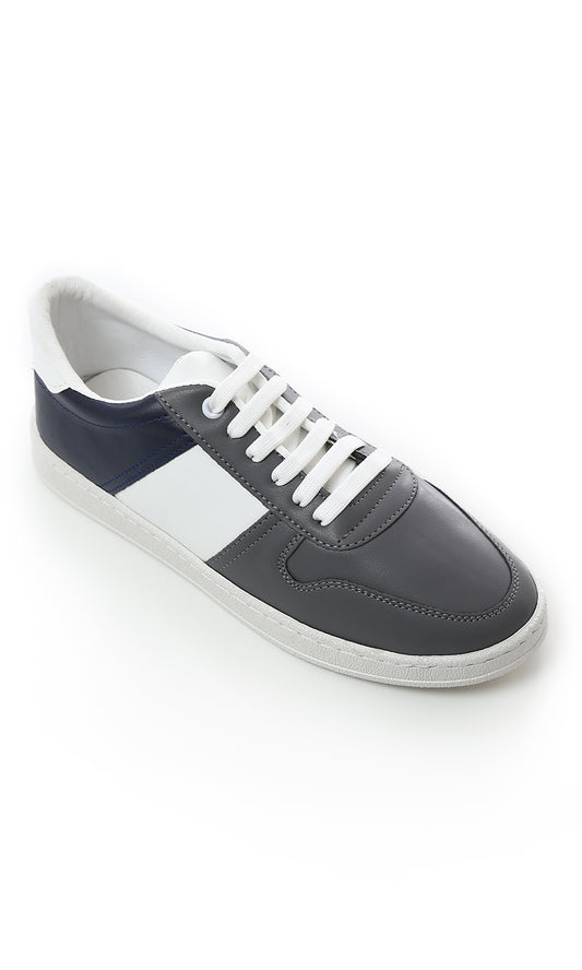O179078 Tri-Tone Round Toecap Casual Shoes - Dark Grey, White & Navy Blue