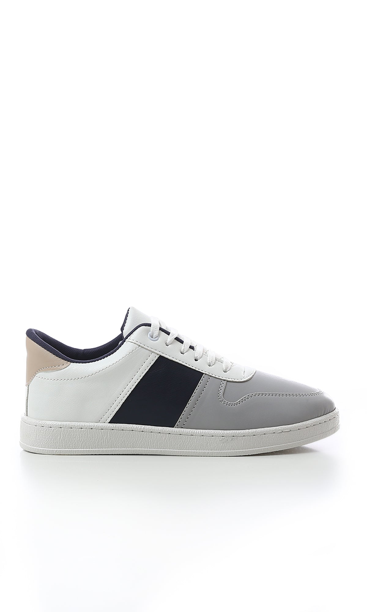 O179079 Tri-Tone Round Toecap Casual Shoes - Light Grey, White & Navy Blue