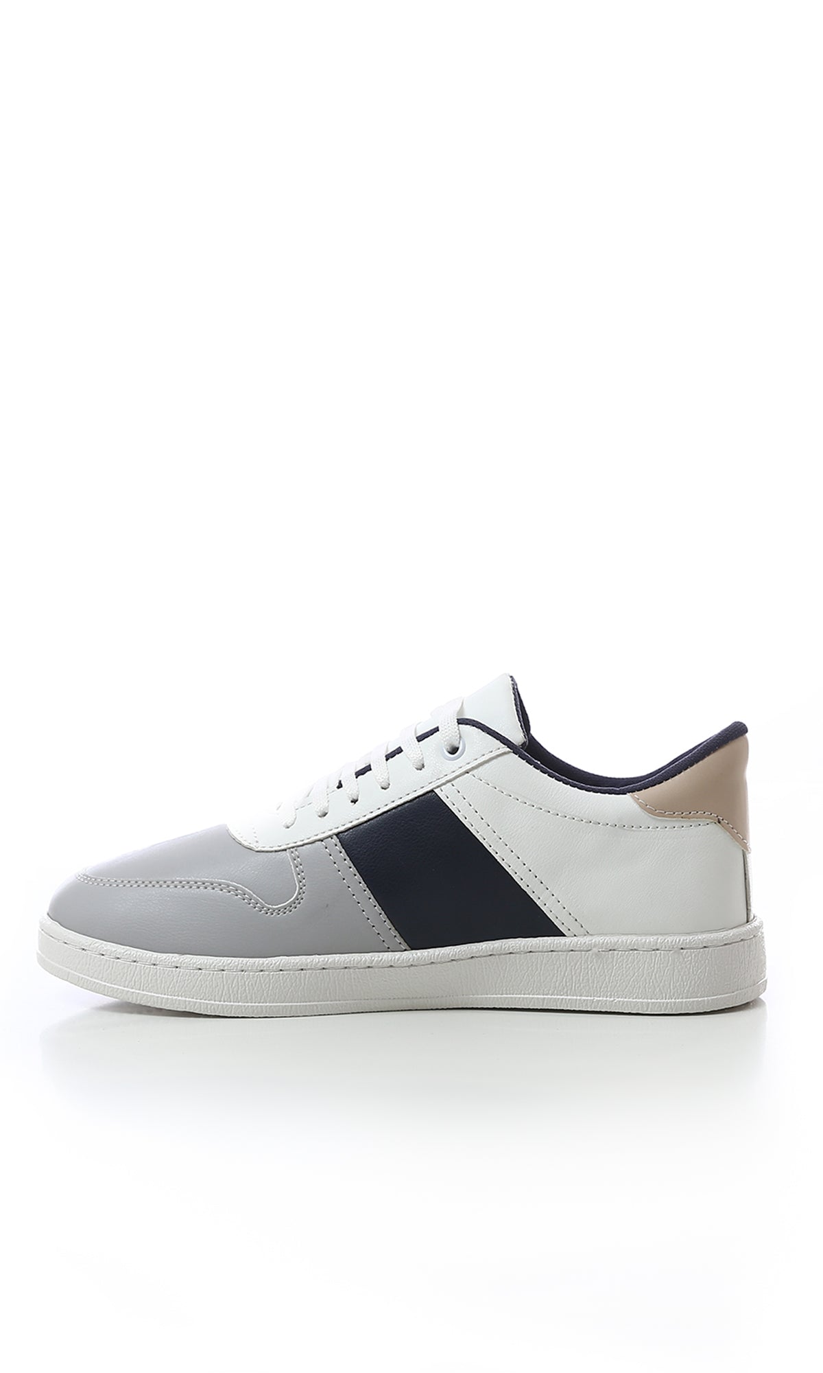 O179079 Tri-Tone Round Toecap Casual Shoes - Light Grey, White & Navy Blue