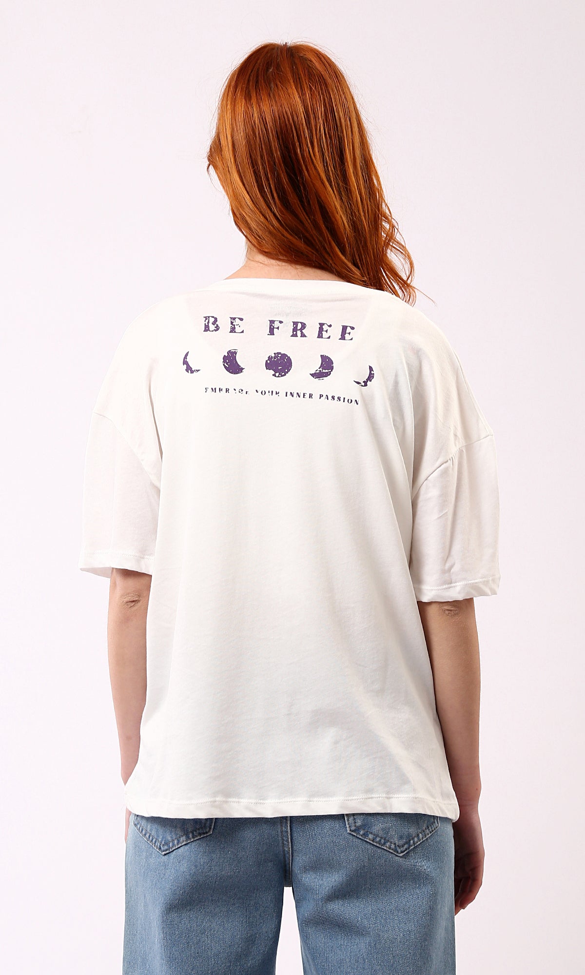 O179110 Off-White Printed "Be Free" Tee With Elbow Sleeves
