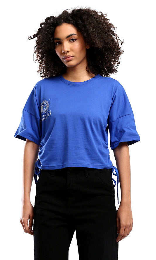 O179120 Blue Relaxed Fit Short Tee With Side Drawstring