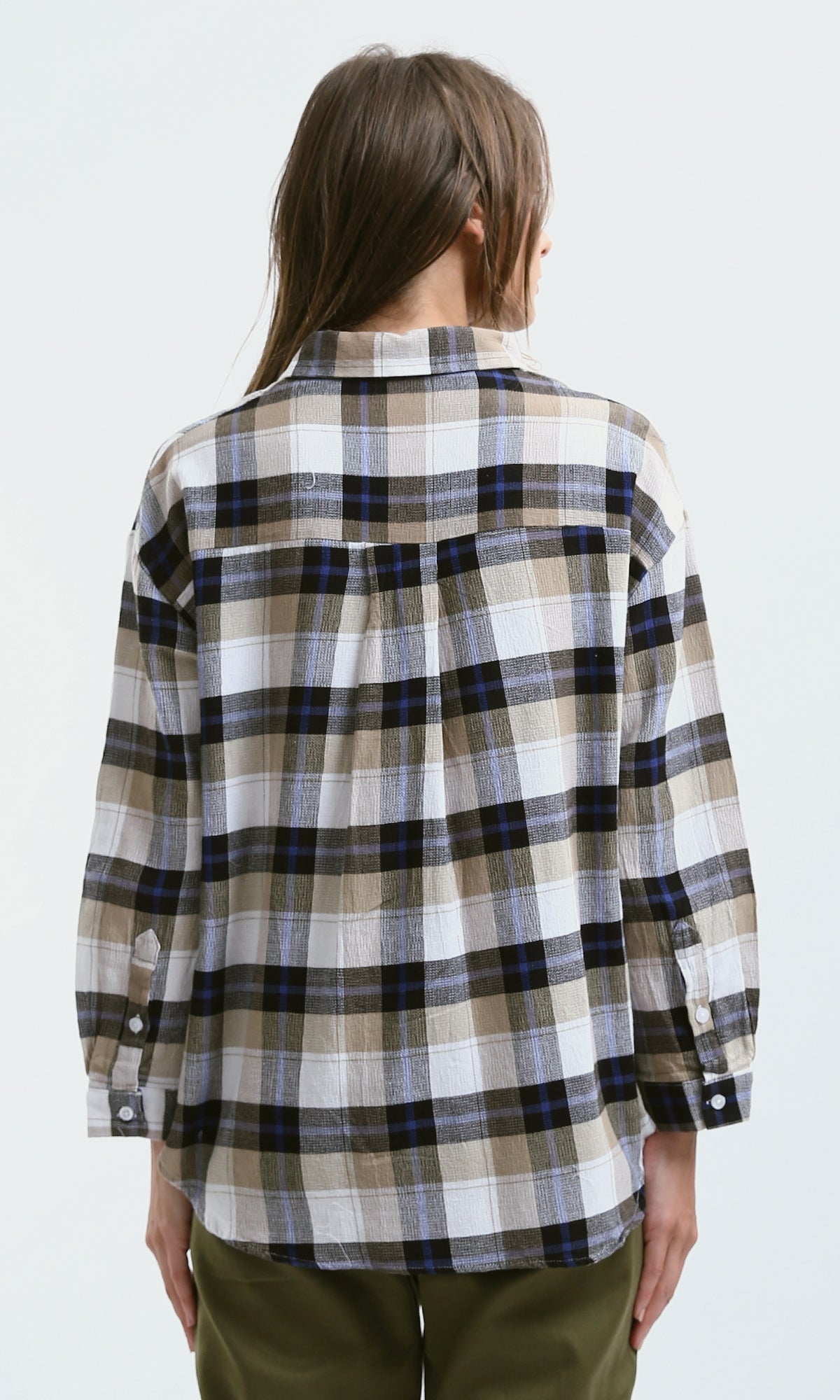O179132 Long Sleeves Beige & White Tartan Summer Shirt