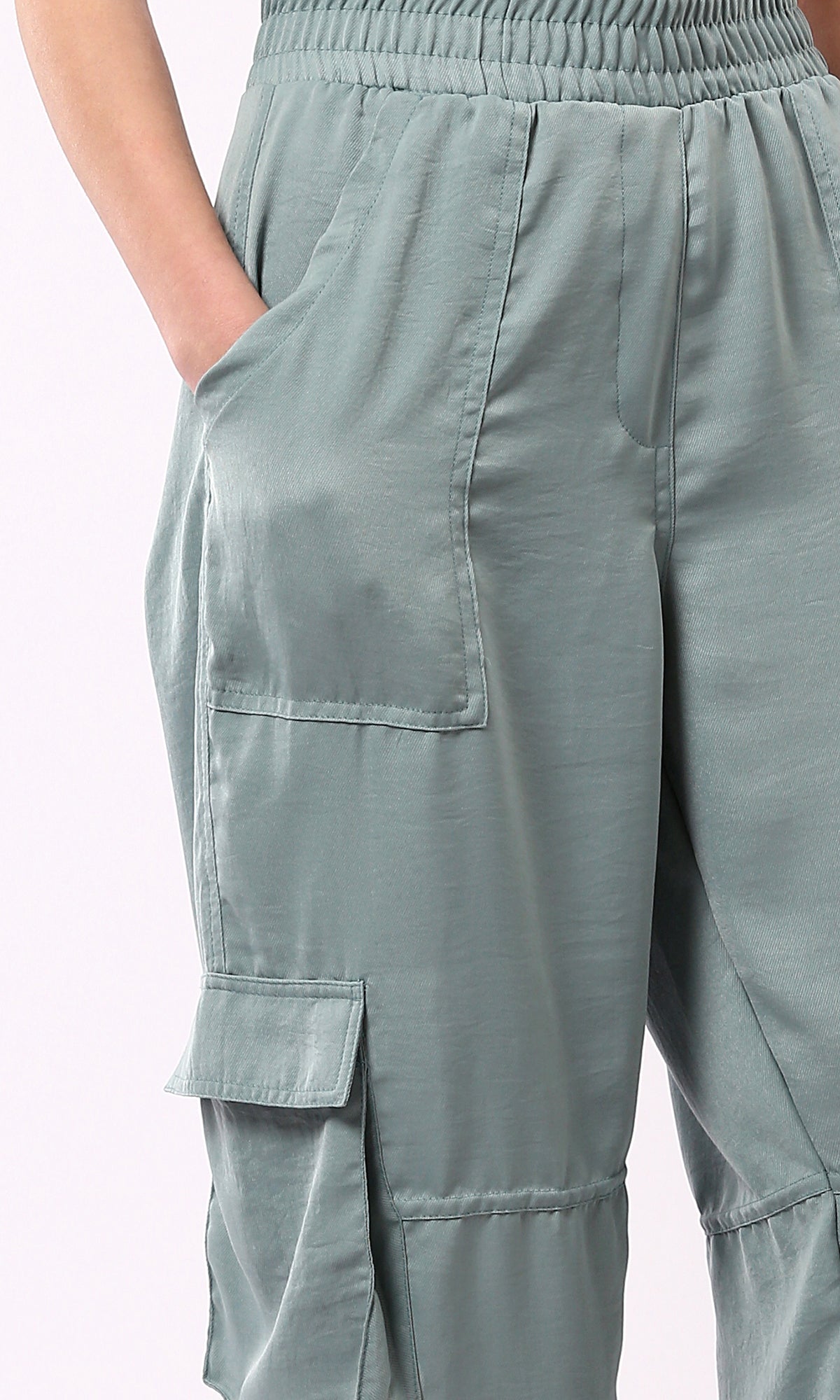 O179139 Casual Mint Jogger Pants With Multiple Pockets