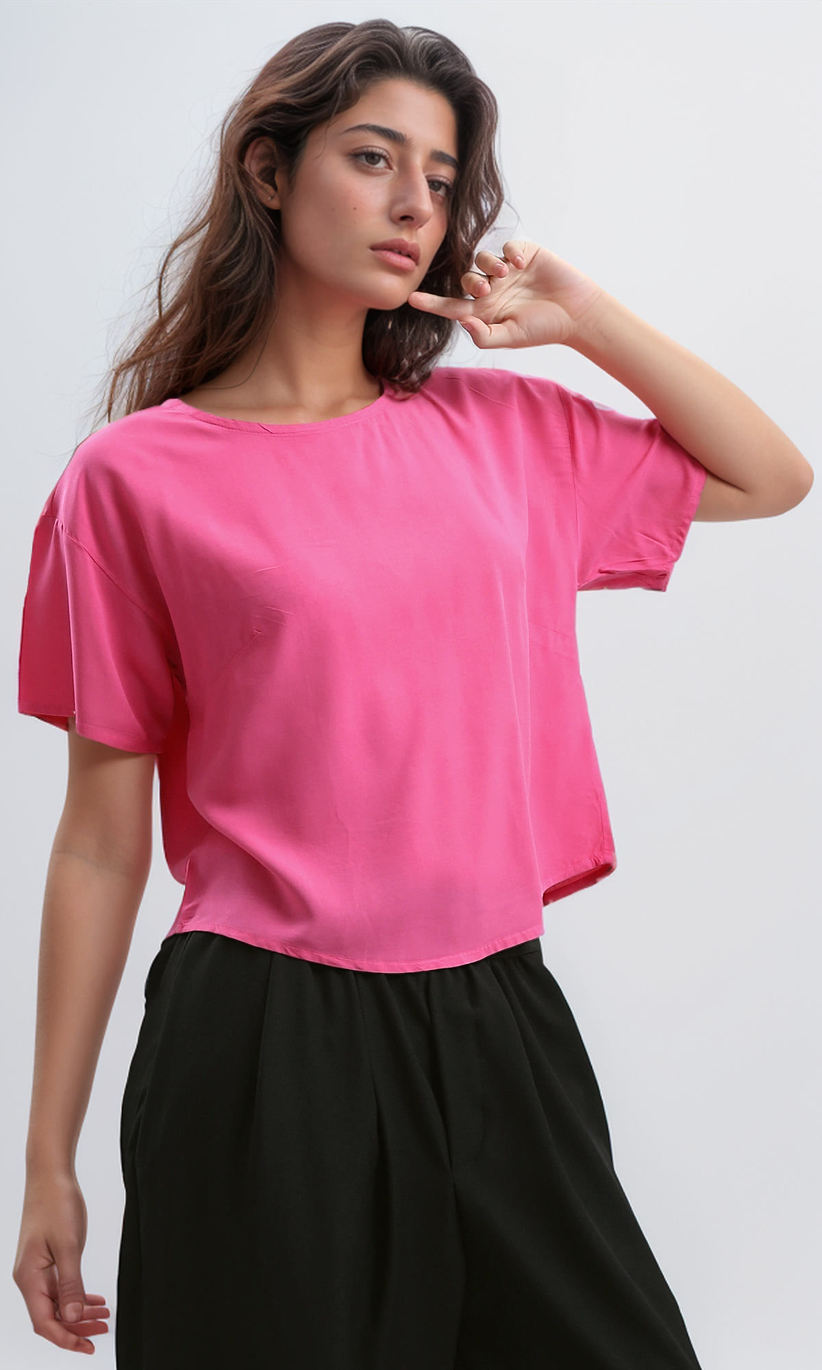 O179175 Summer Short Sleeves Solid Patterned - Fushia