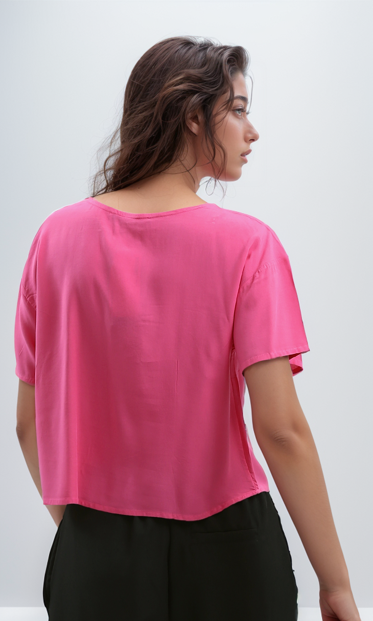 O179175 Summer Short Sleeves Solid Patterned - Fushia