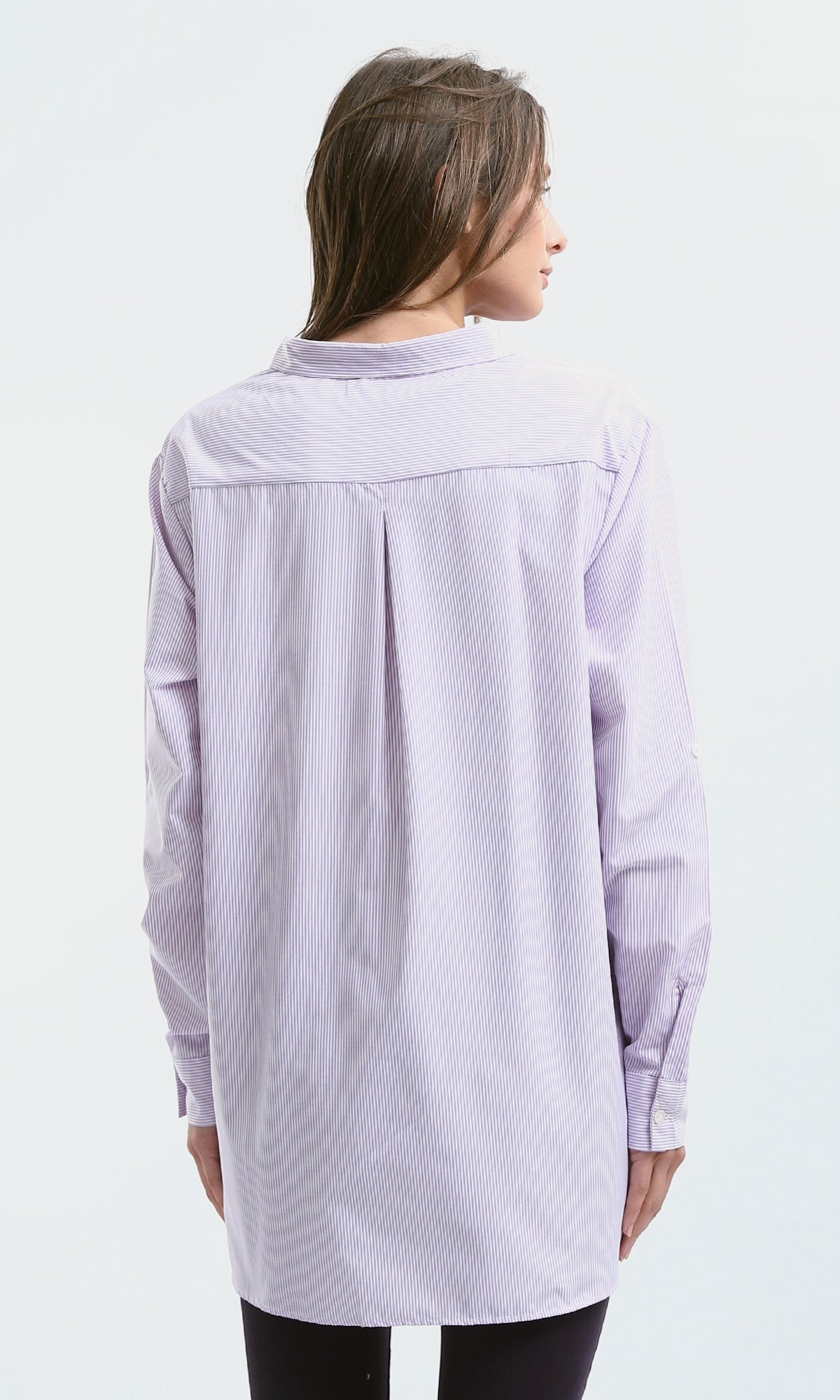 O179178 High-Low Striped Light Purple & White Casual Shirt