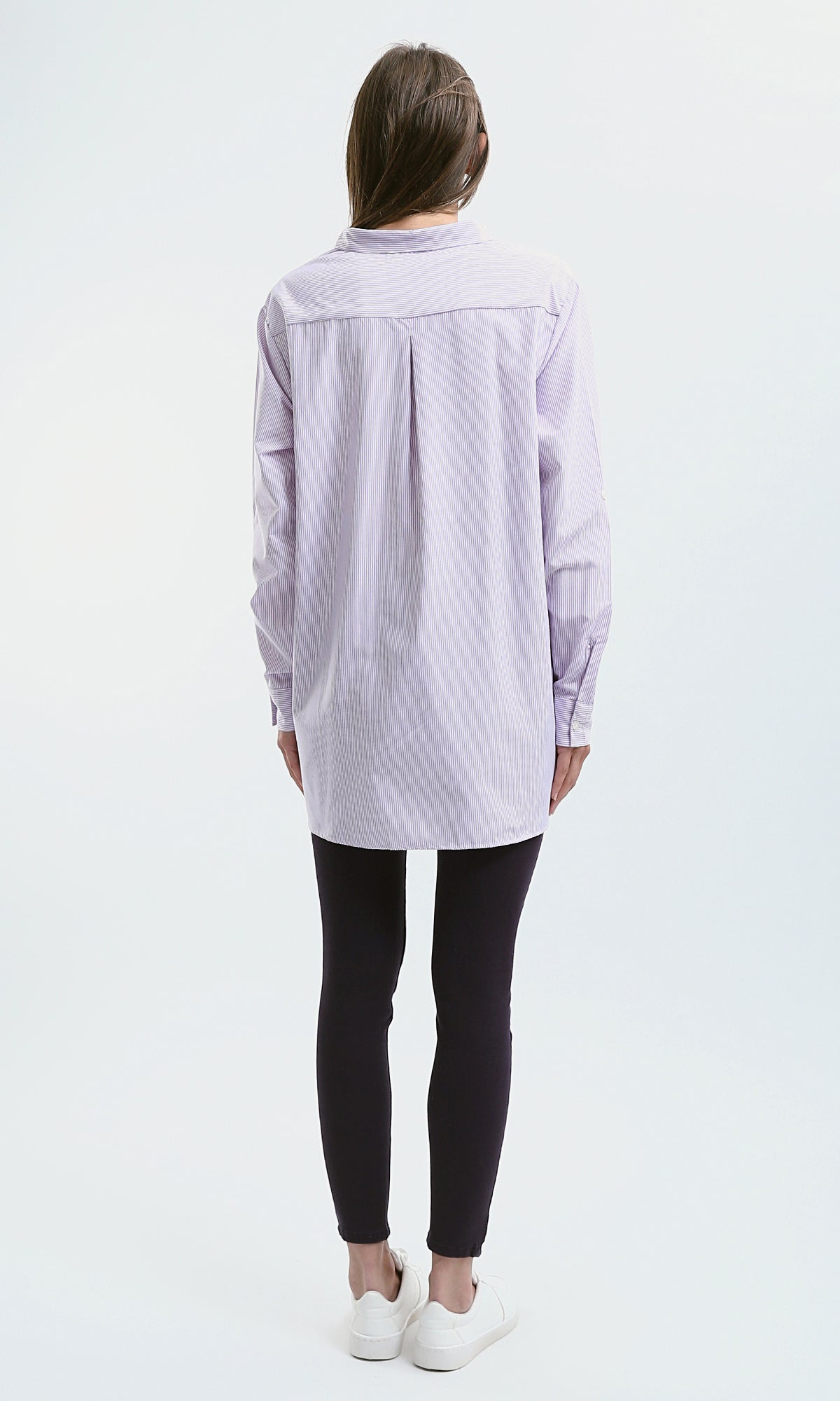 O179178 High-Low Striped Light Purple & White Casual Shirt