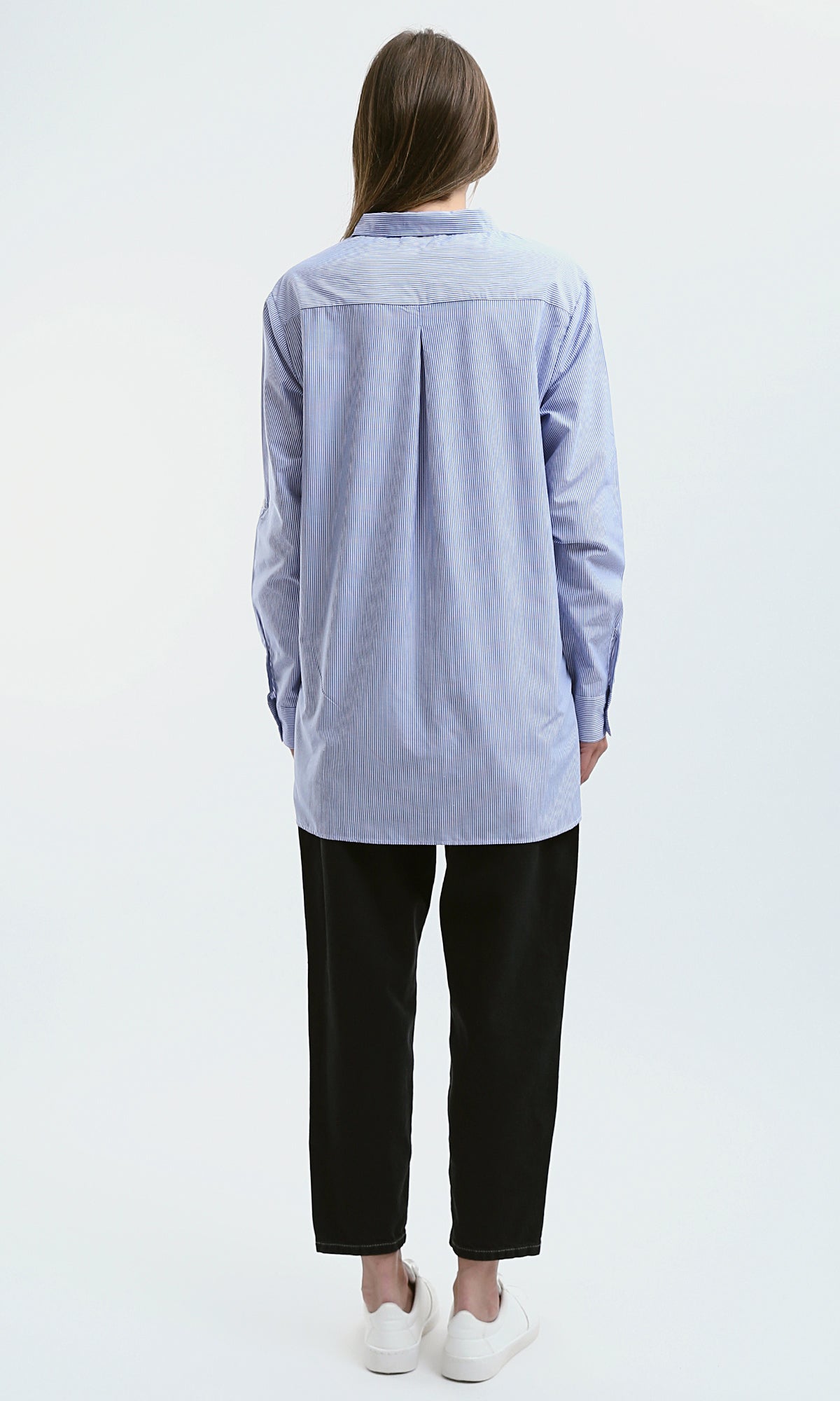 O179180 Long Sleeves Striped Dark Blue & White Loose Shirt