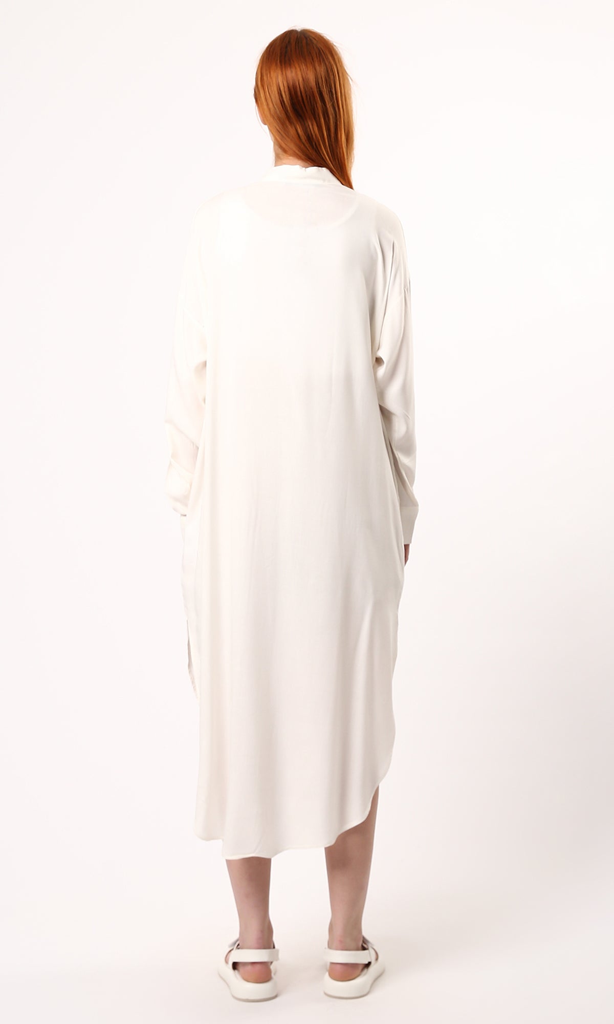 O179184 Ivory Long Shirt Dress With Mandarin Collar