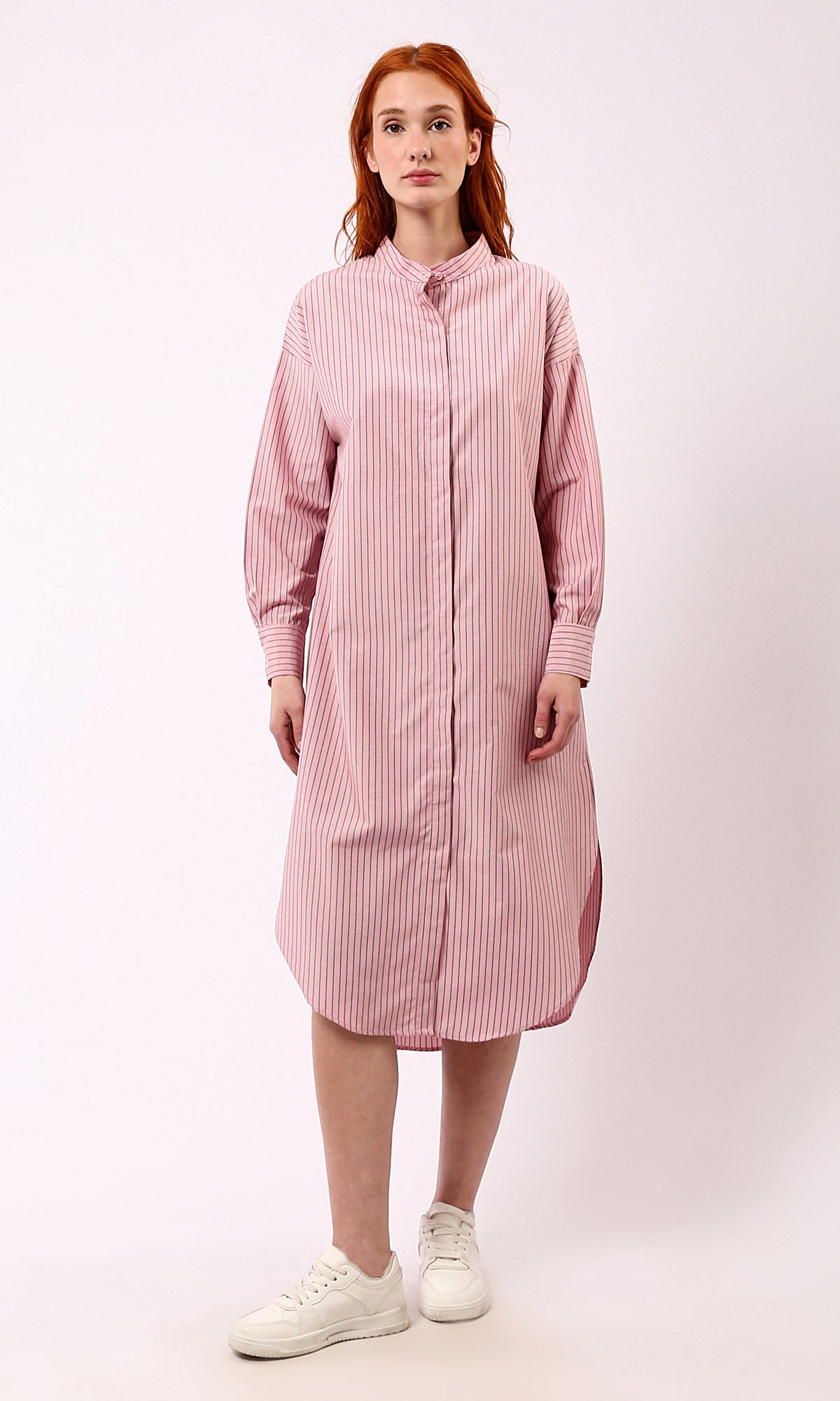 O179191 Relaxed Fit Striped Light Coral Shirt Dress