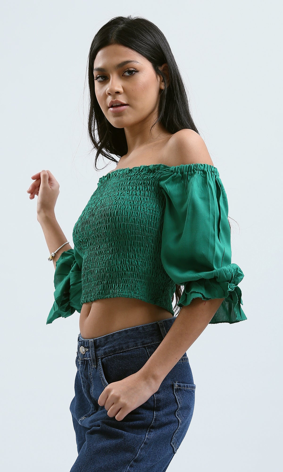 O179194 Slip On Green Feminine Elastic Top