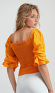 O179195 Cropped Ruffle Top Square Neck -Hot Orange