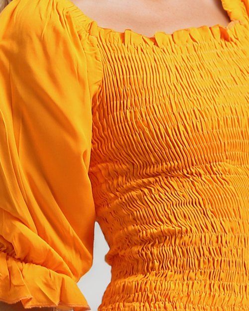 Ravin Smocked Square-Neck Blouse in Sunshine Orange - O179195