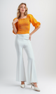 O179195 Cropped Ruffle Top Square Neck -Hot Orange