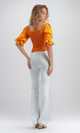 O179195 Cropped Ruffle Top Square Neck -Hot Orange