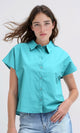 O179203  Short Sleeves Solid Shirt With Classic Collar - Terquoise