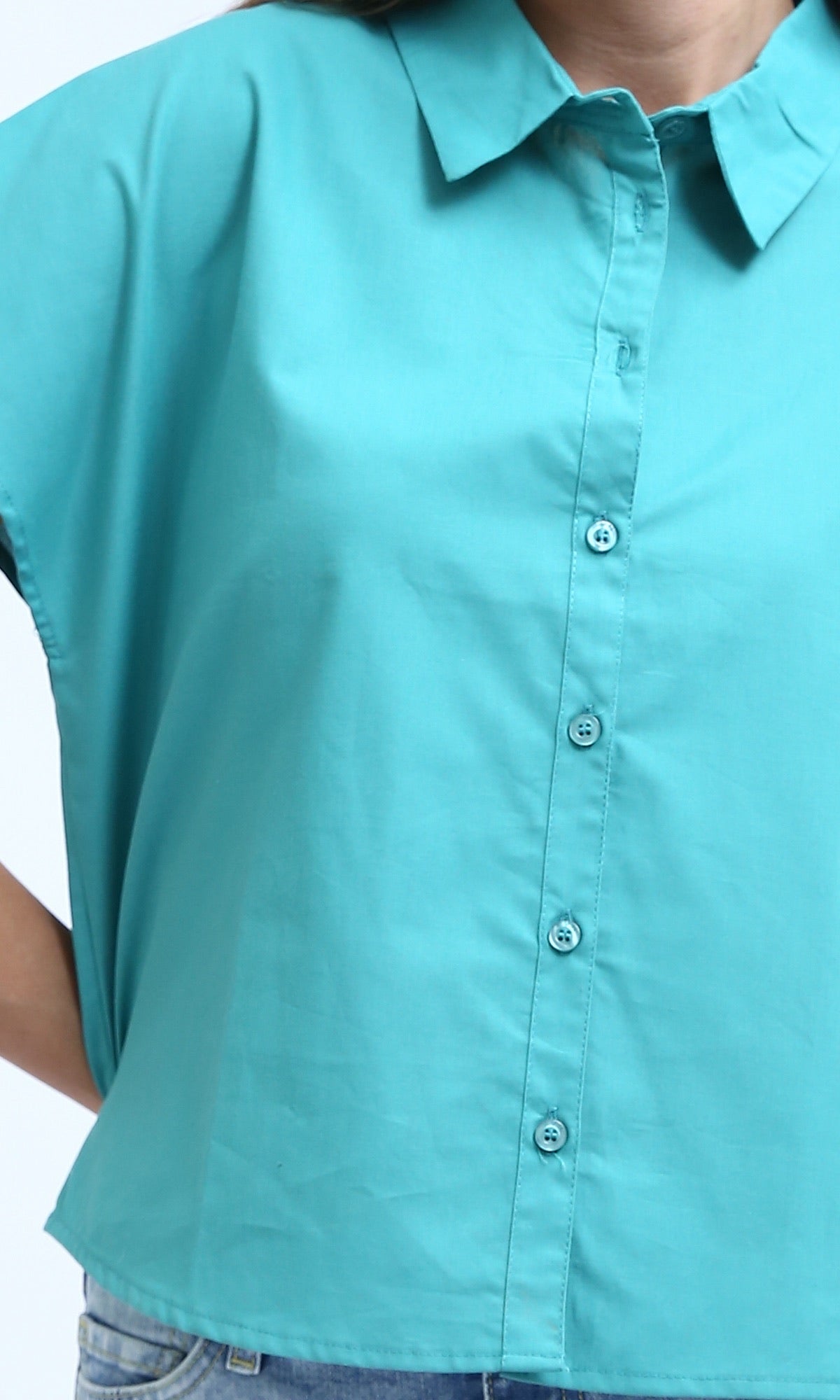 O179203  Short Sleeves Solid Shirt With Classic Collar - Terquoise