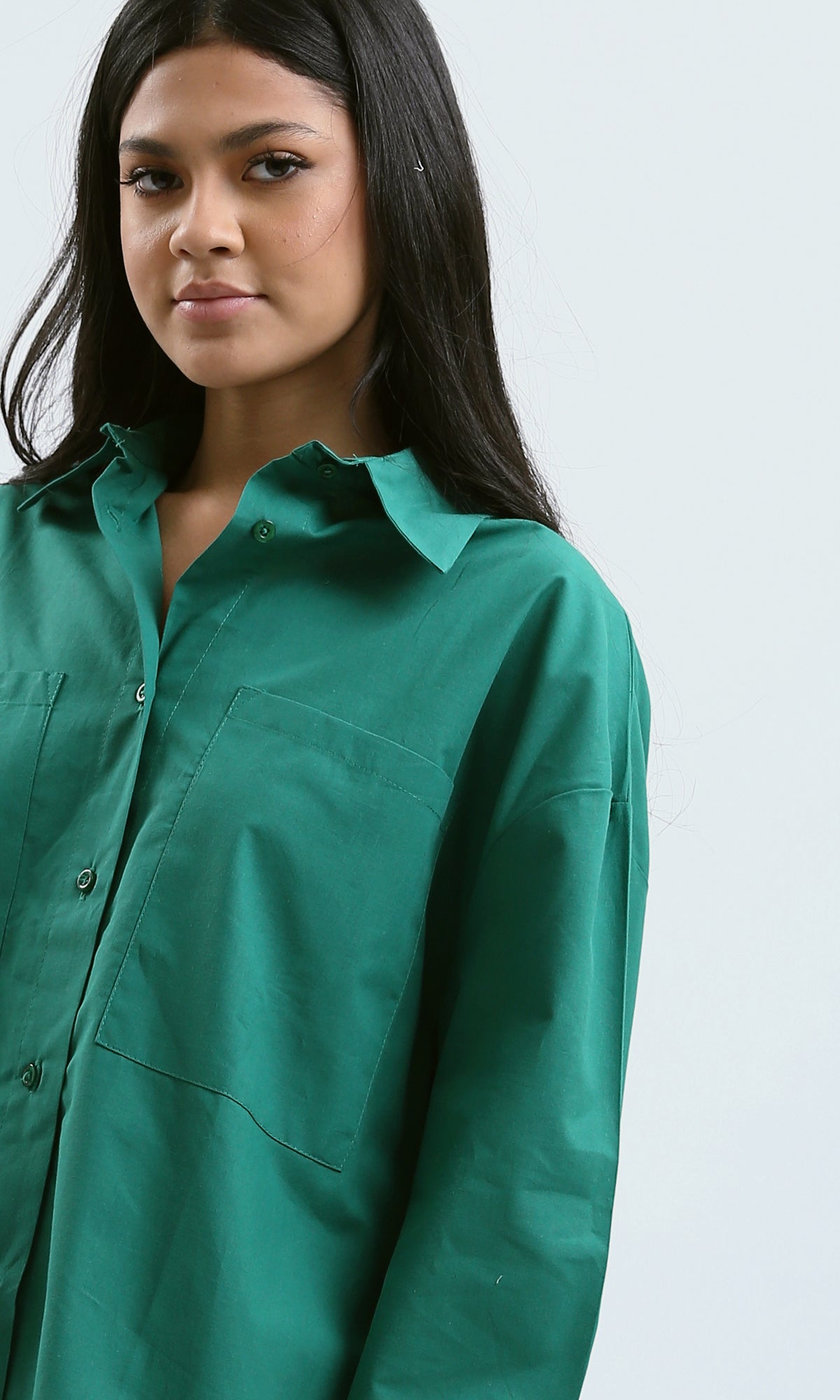 O179208 Solid Buttons Down Green Long Sleeve Shirt