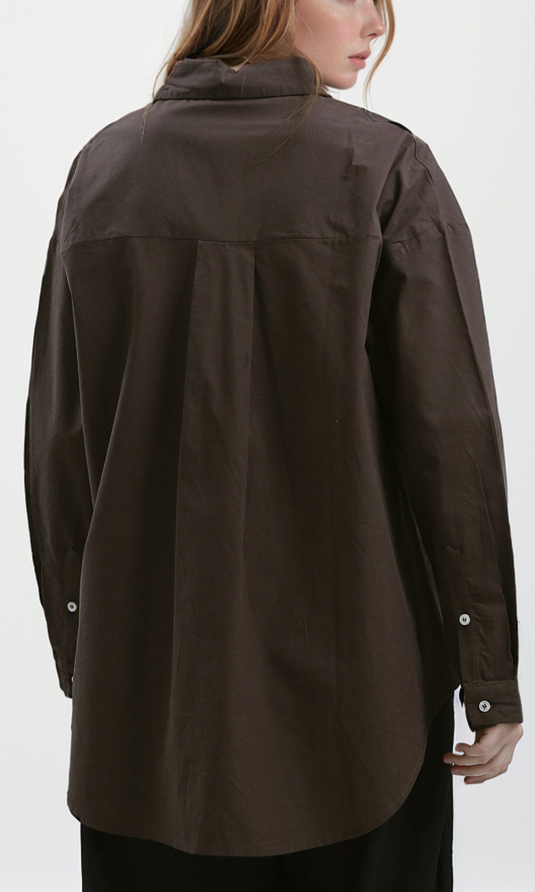 O179210 Summer Brown Long Shirt With Turn Down Collar