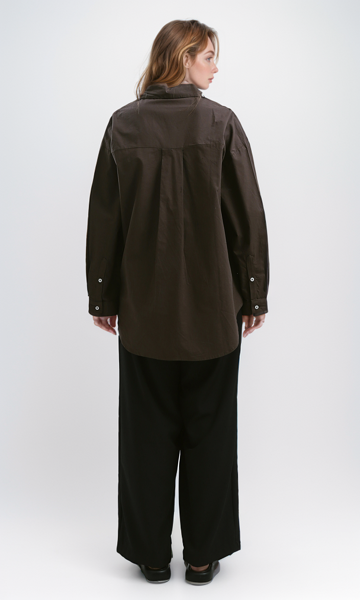 O179210 Summer Brown Long Shirt With Turn Down Collar